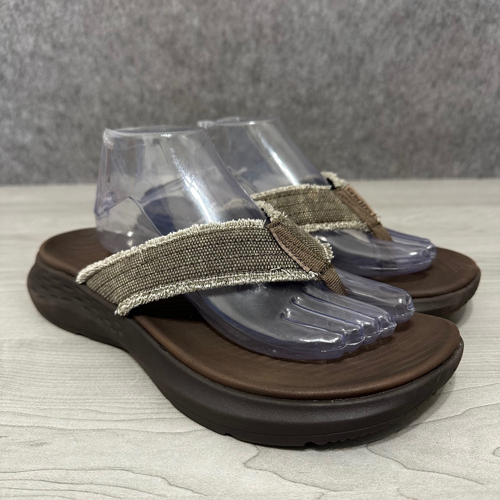 Skechers‎ Parson SD Sandals Mens 9 Brown Relaxed Fit Luxe Foam Frayed Canvas